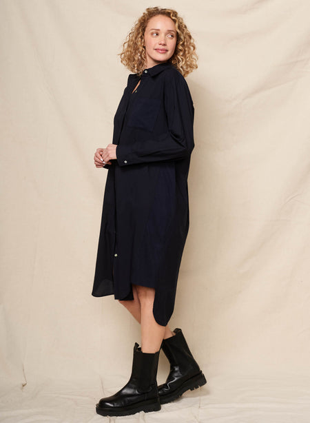 Sundry Mixed Media Shirt Dress in Deep Navy