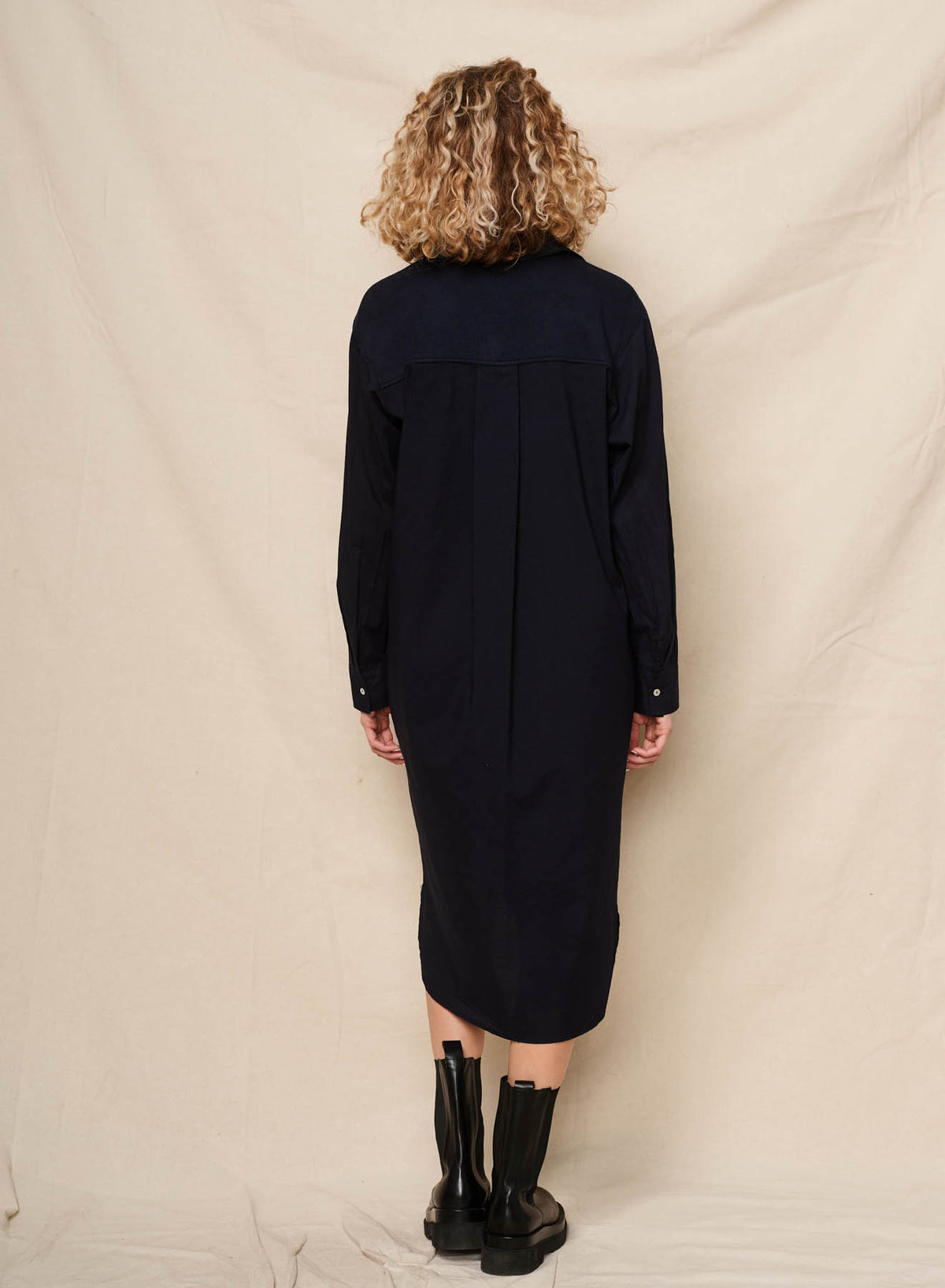 Sundry Mixed Media Shirt Dress in Deep Navy