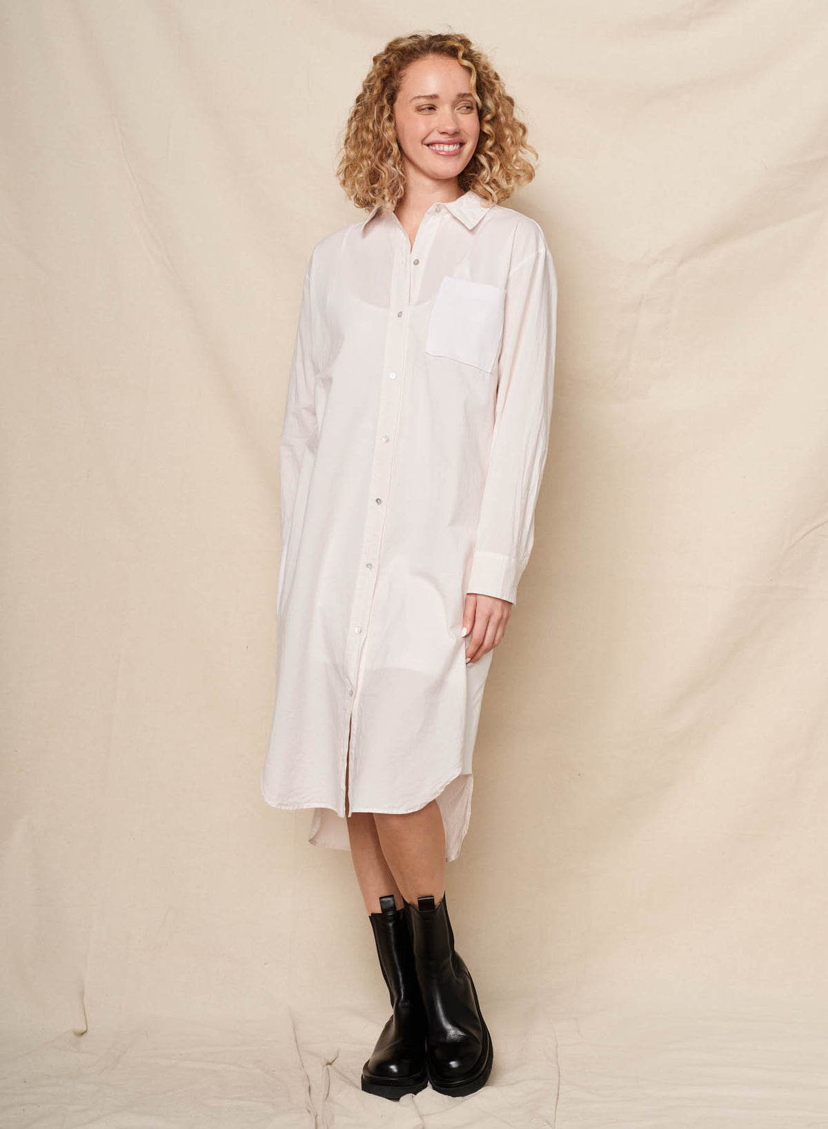 Sundry Mixed Media Shirt Dress in Oyster
