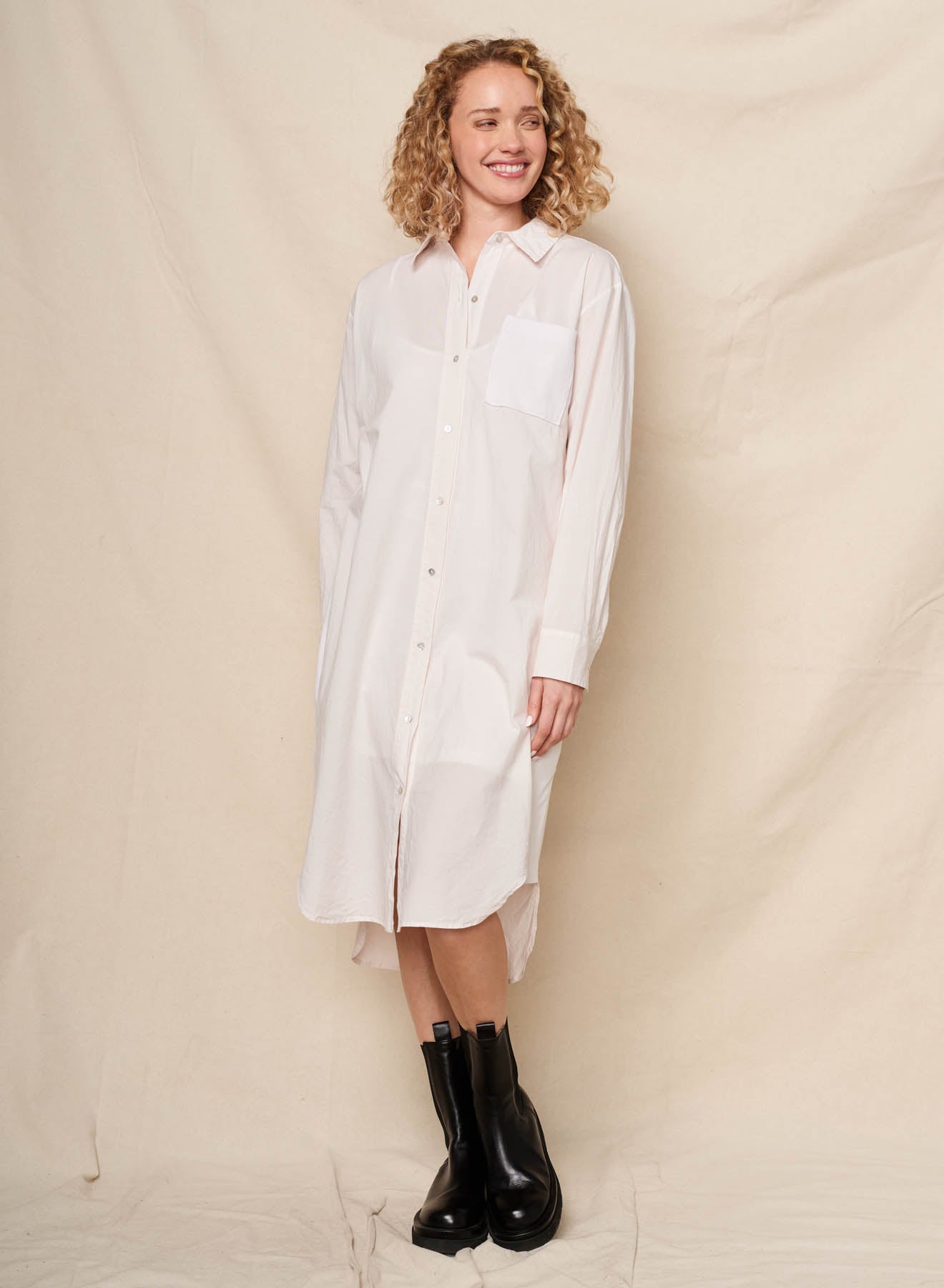 Sundry Mixed Media Shirt Dress in Oyster - XL - Shop Sundry Dresses