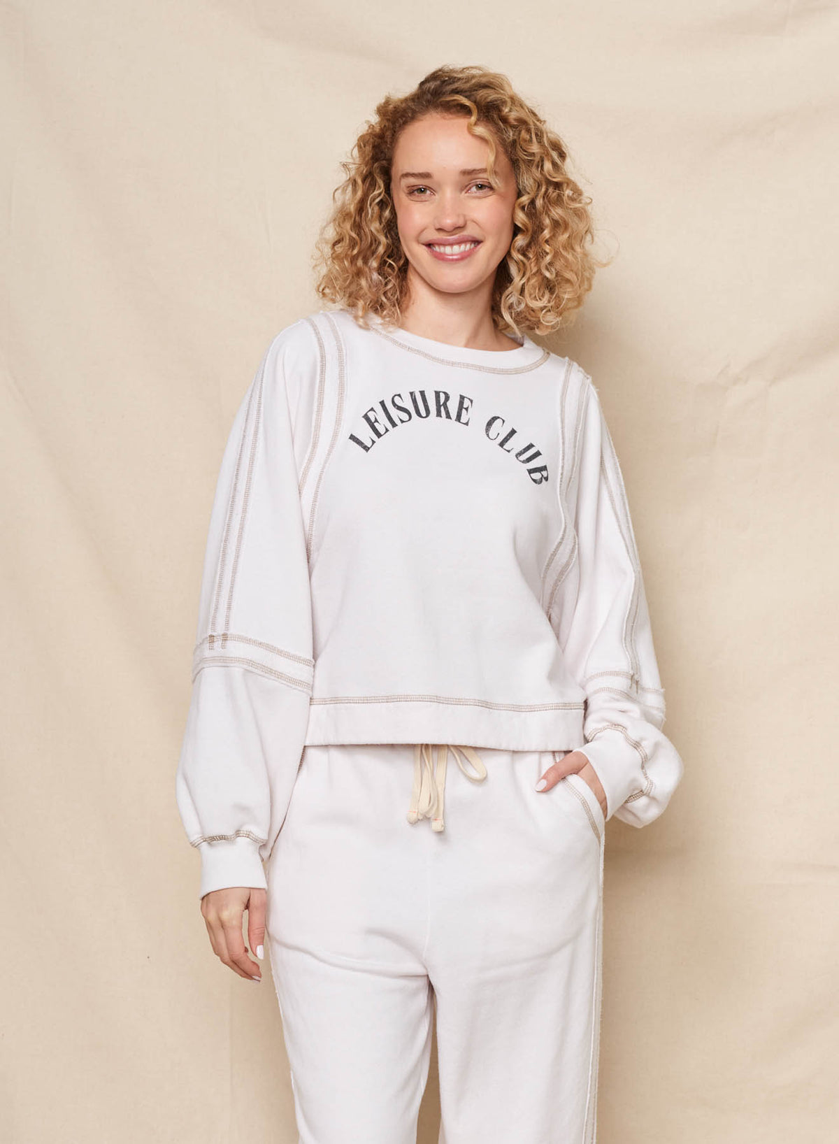 Sundry Leisure Club Raw Seamed Sweatshirt in Oyster