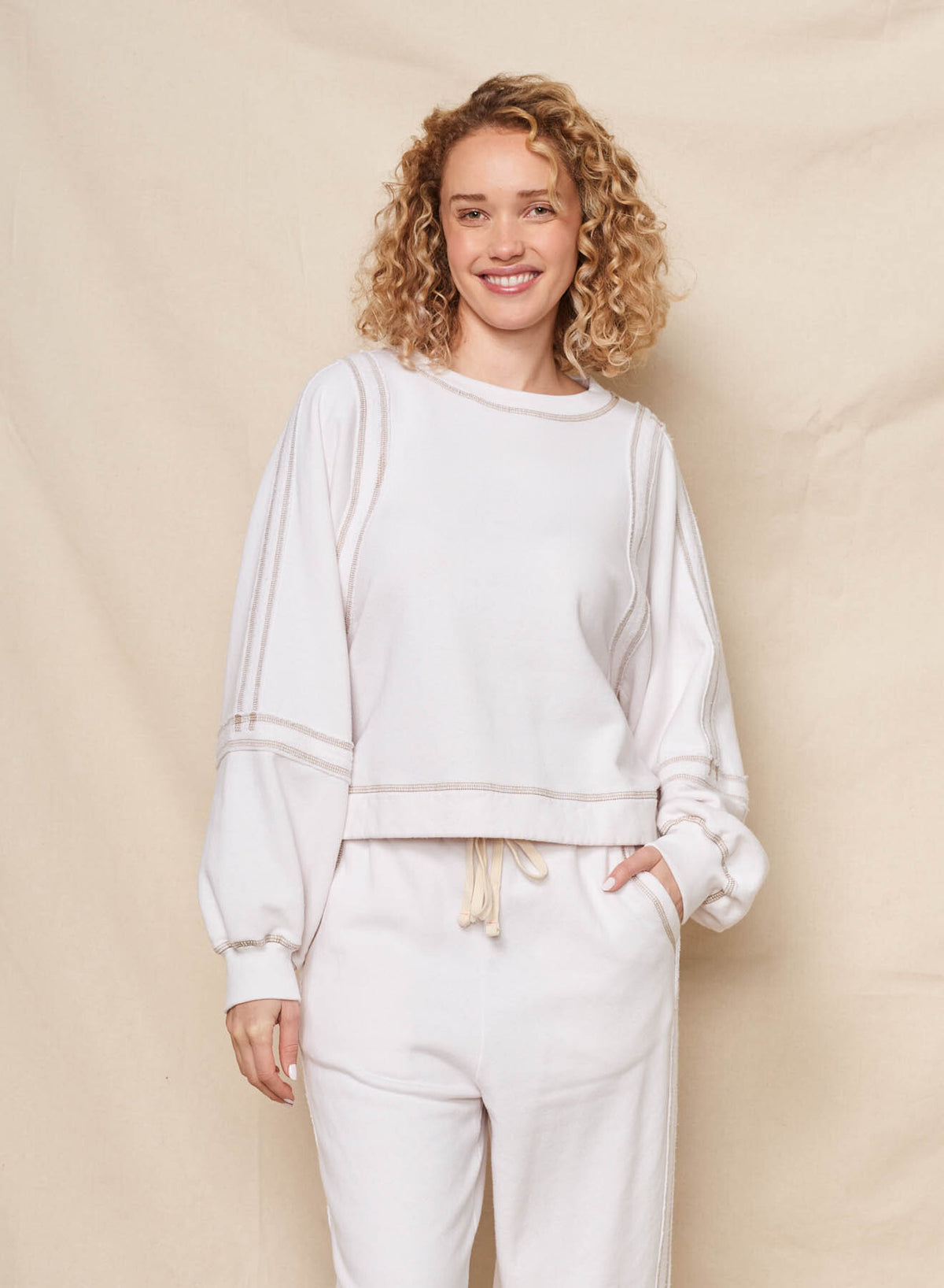 Sundry Raw Seamed Sweatshirt in Oyster