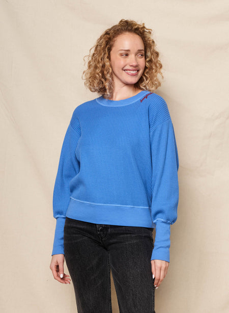 Sundry Bonjour Embroidery Oversized Popover in Lagoon Blue