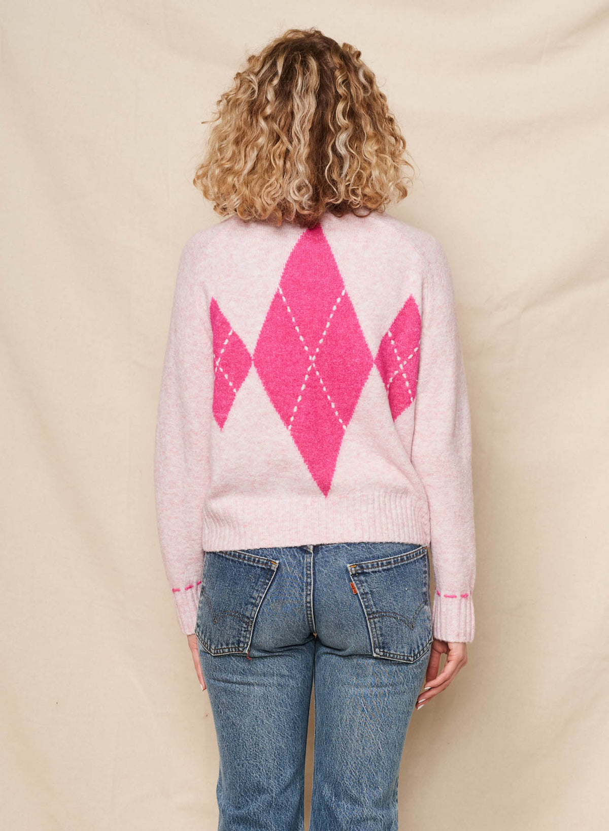 Sundry Argyle Pullover Sweater in Ballerina Pink
