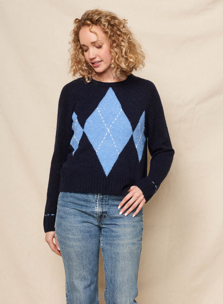 Sundry Argyle Pullover Sweater in Deep Navy