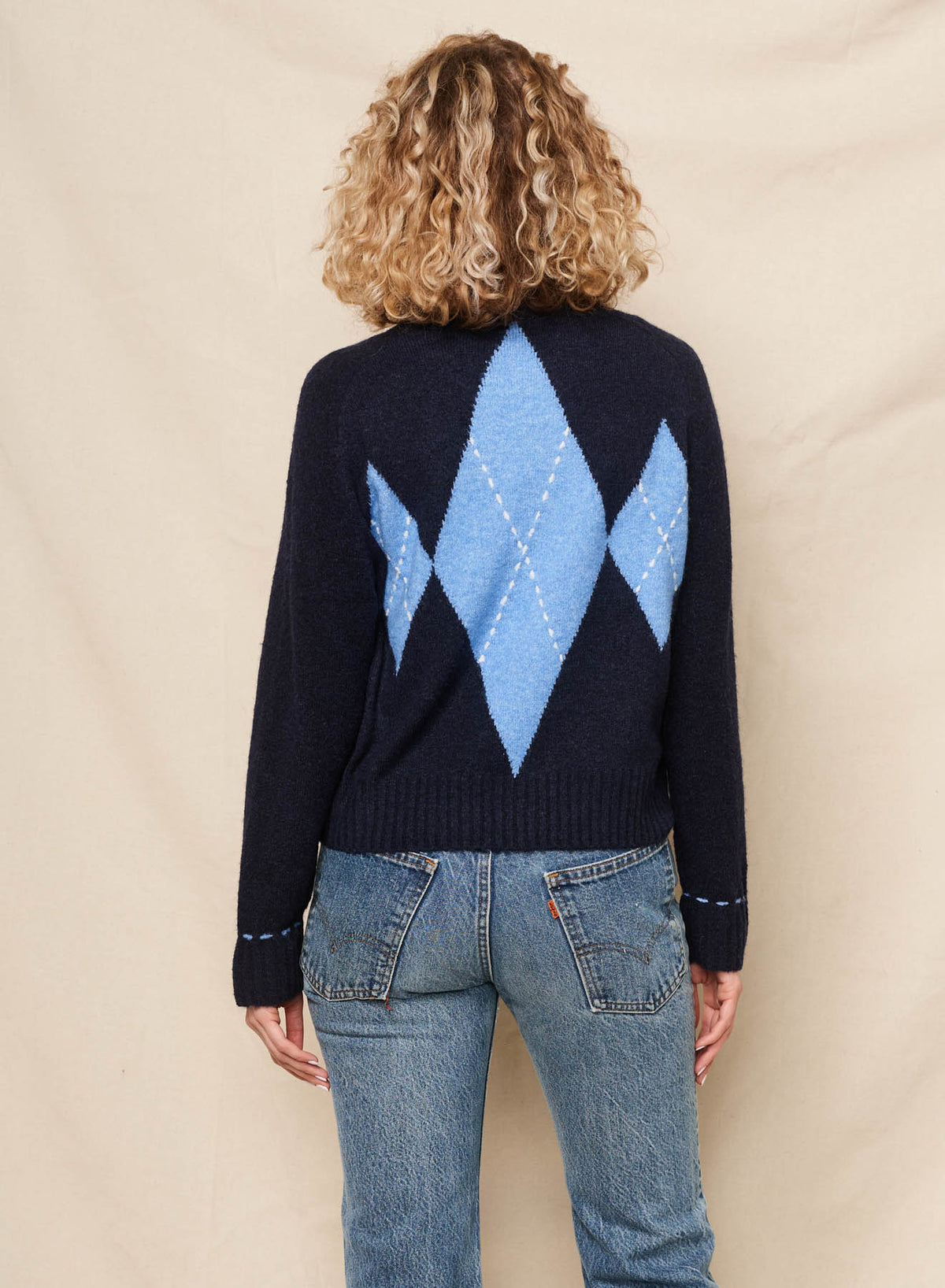 Sundry Argyle Pullover Sweater in Deep Navy