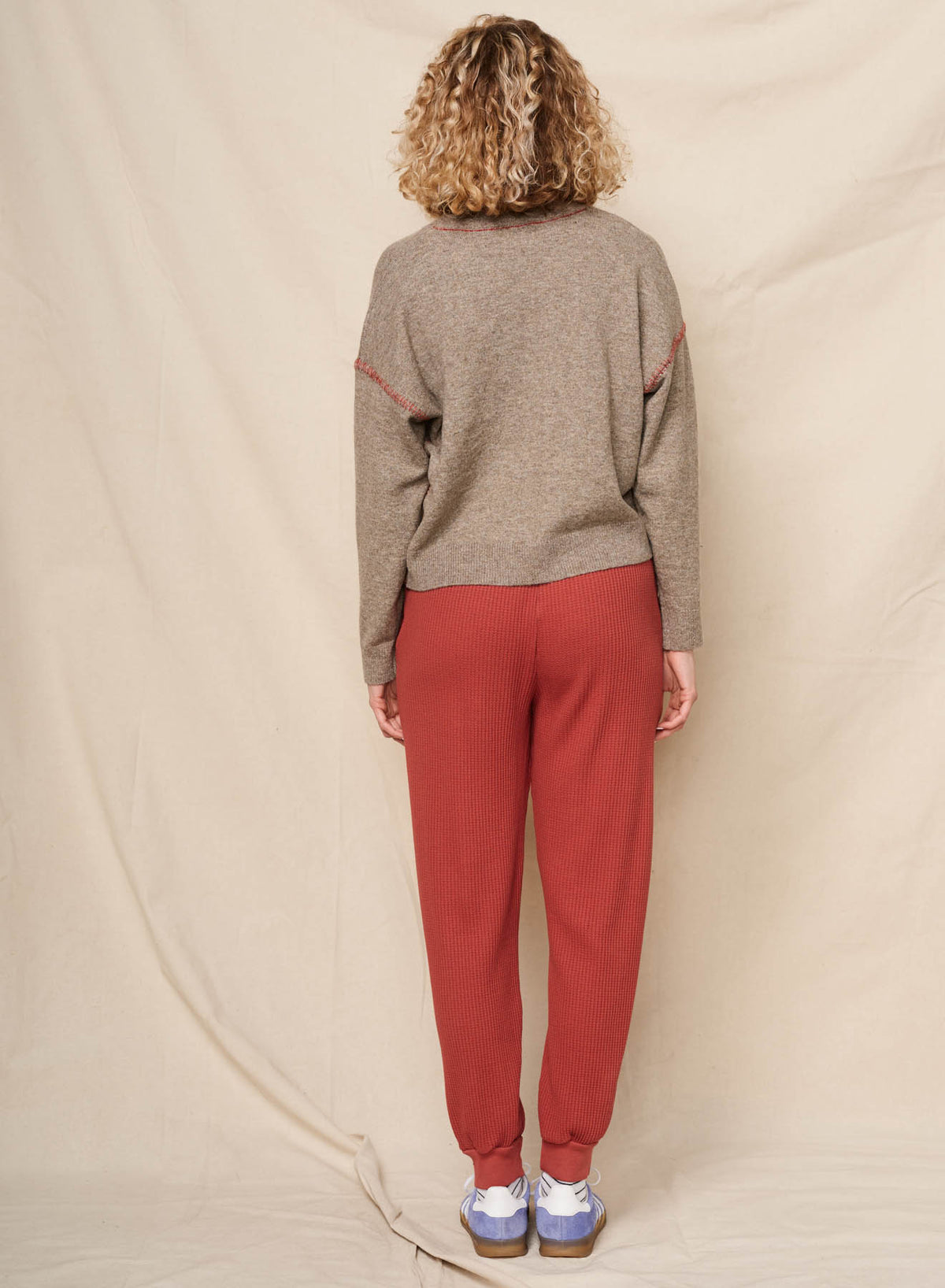 Sundry Crew with Baseball Stitching Sweater in Taupe