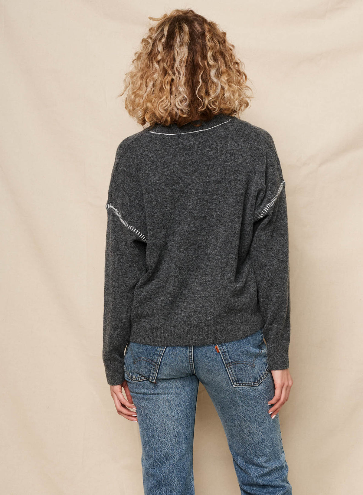 Sundry Crew With Baseball Stitching Sweater in Washed Black