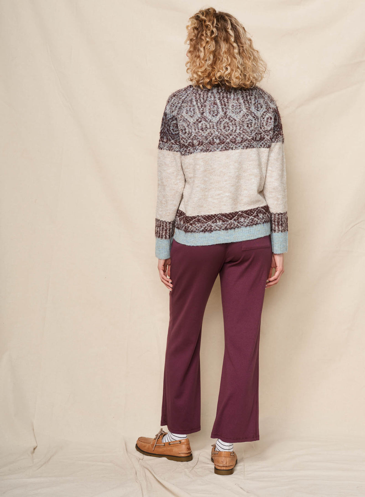 Sundry Reverse Jacquard Pullover Sweater in Oyster