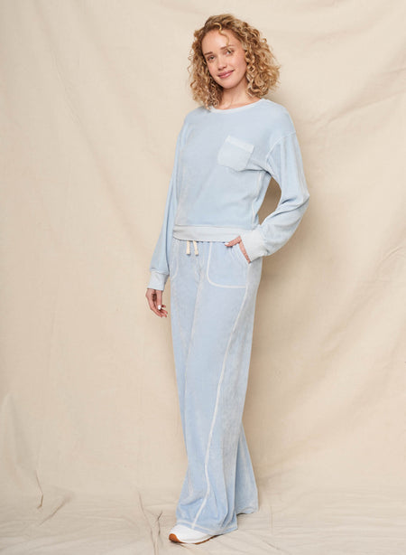Sundry Velour Sweatshirt in Blue Wash