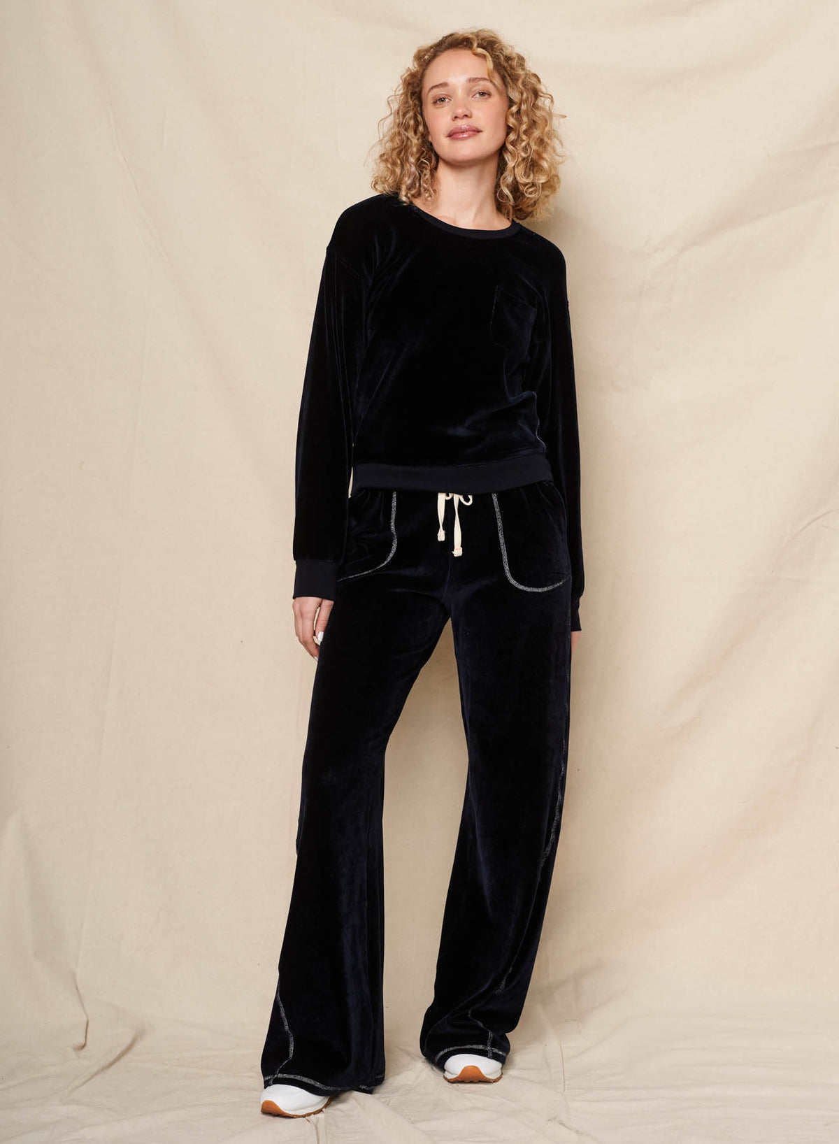 Sundry Velour Sweatshirt in Deep Navy