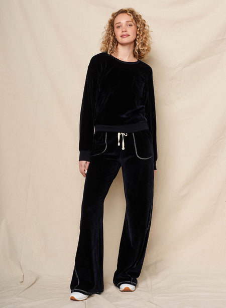 Sundry Velour Sweatshirt in Deep Navy