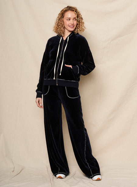 Sundry Velour Zip Hoodie & Velour Lounge Pant in Deep Navy