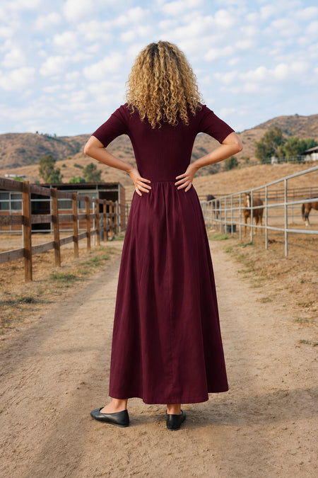 Sundry Rib Rayon Twill Mixed Media Dress in Midnight Iris