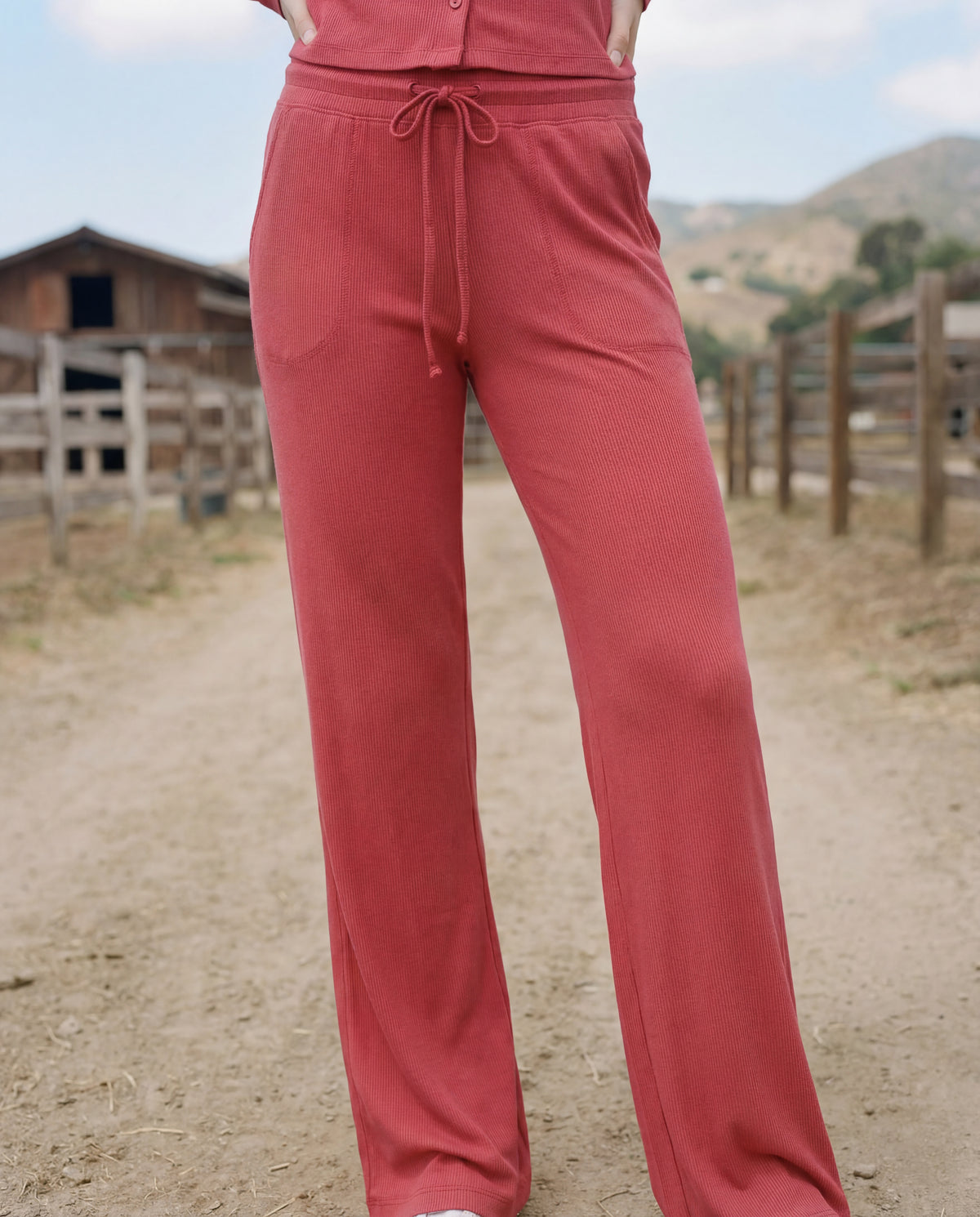 Sundry Lounge Straight Leg Pant in Berry