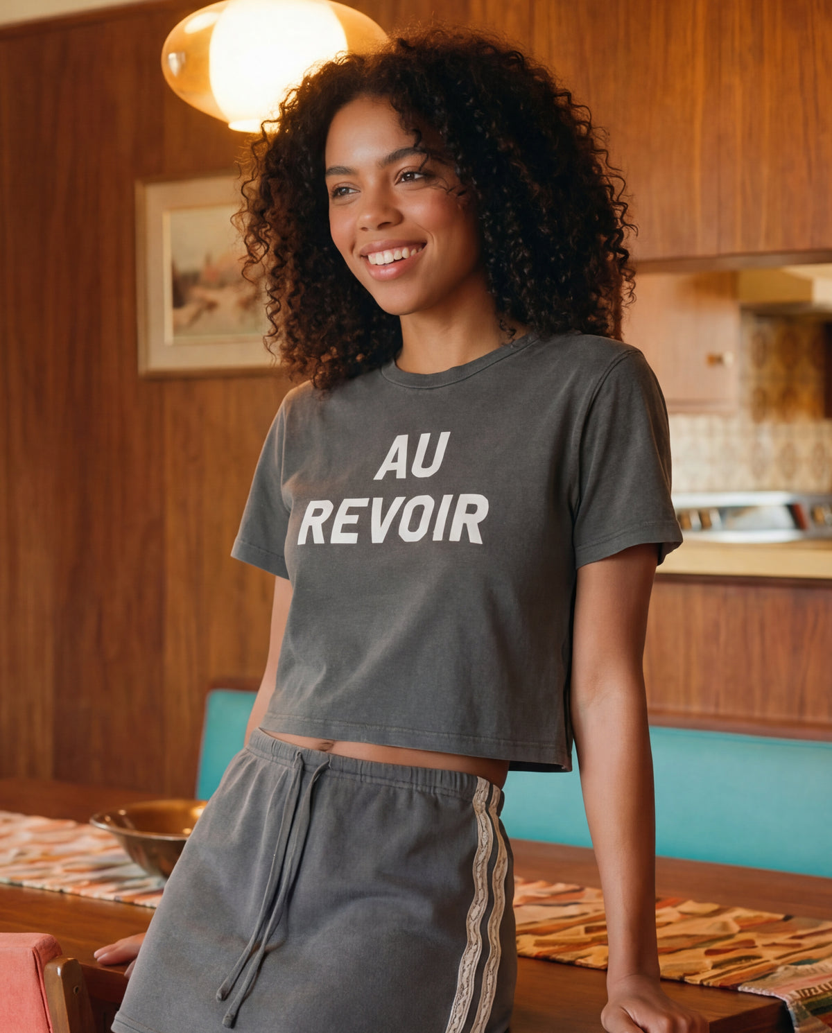 Sundry Au Revoir Short Sleeve Boxy Crew Tee in Pigment Black