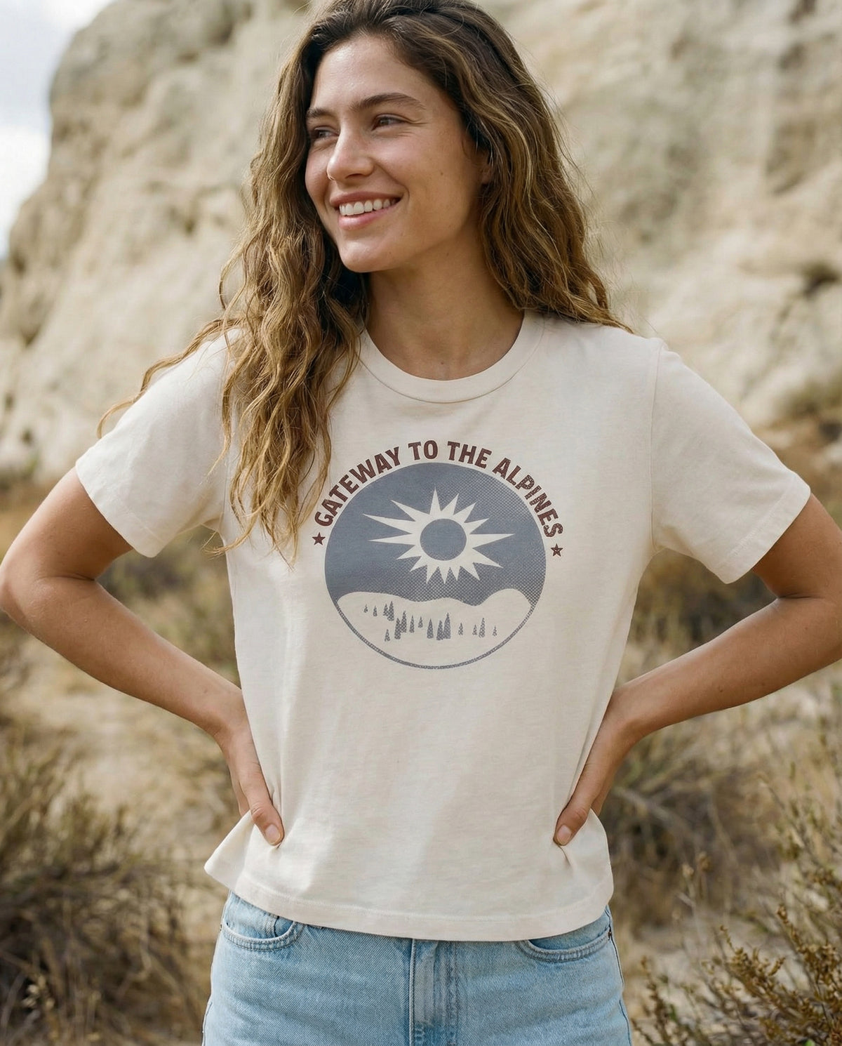 Sundry Alpines Short Short Boxy Crew Tee in Pearl