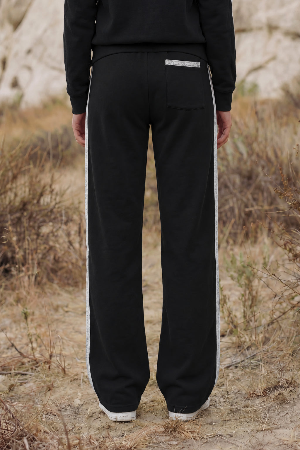 Sundry Straight Leg Track Pant with Novelty Trim Stripes in Black