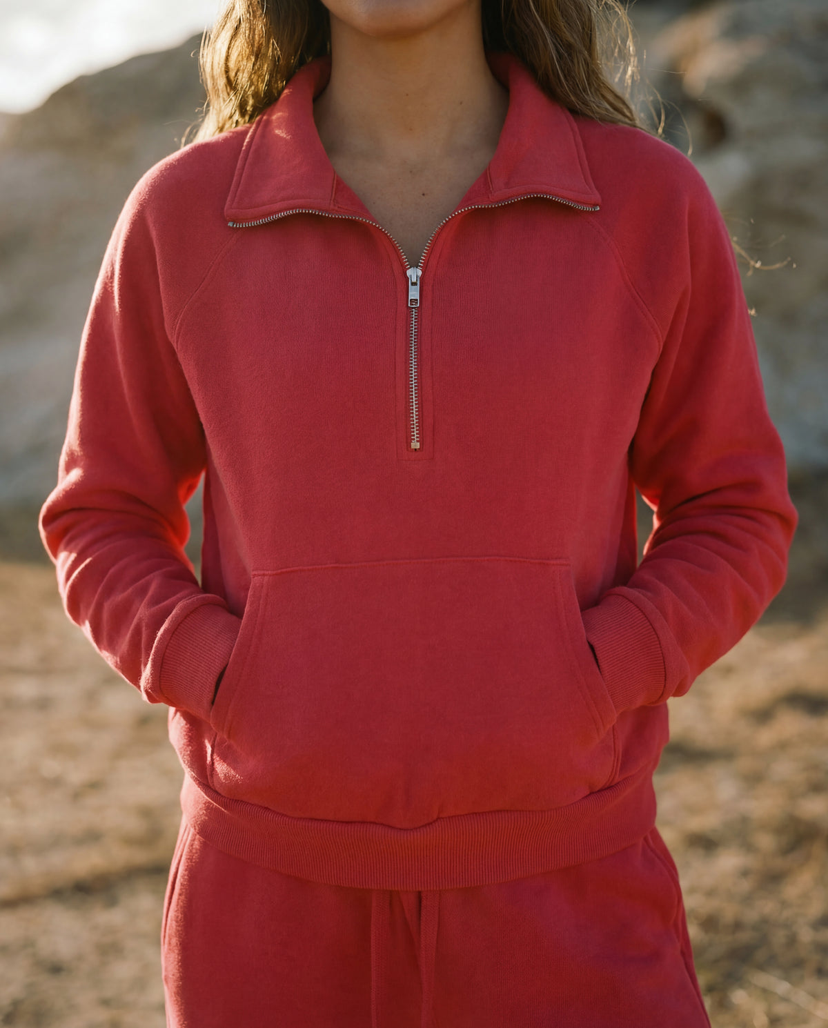 Sundry Half Zip Sweatshirt in Berry