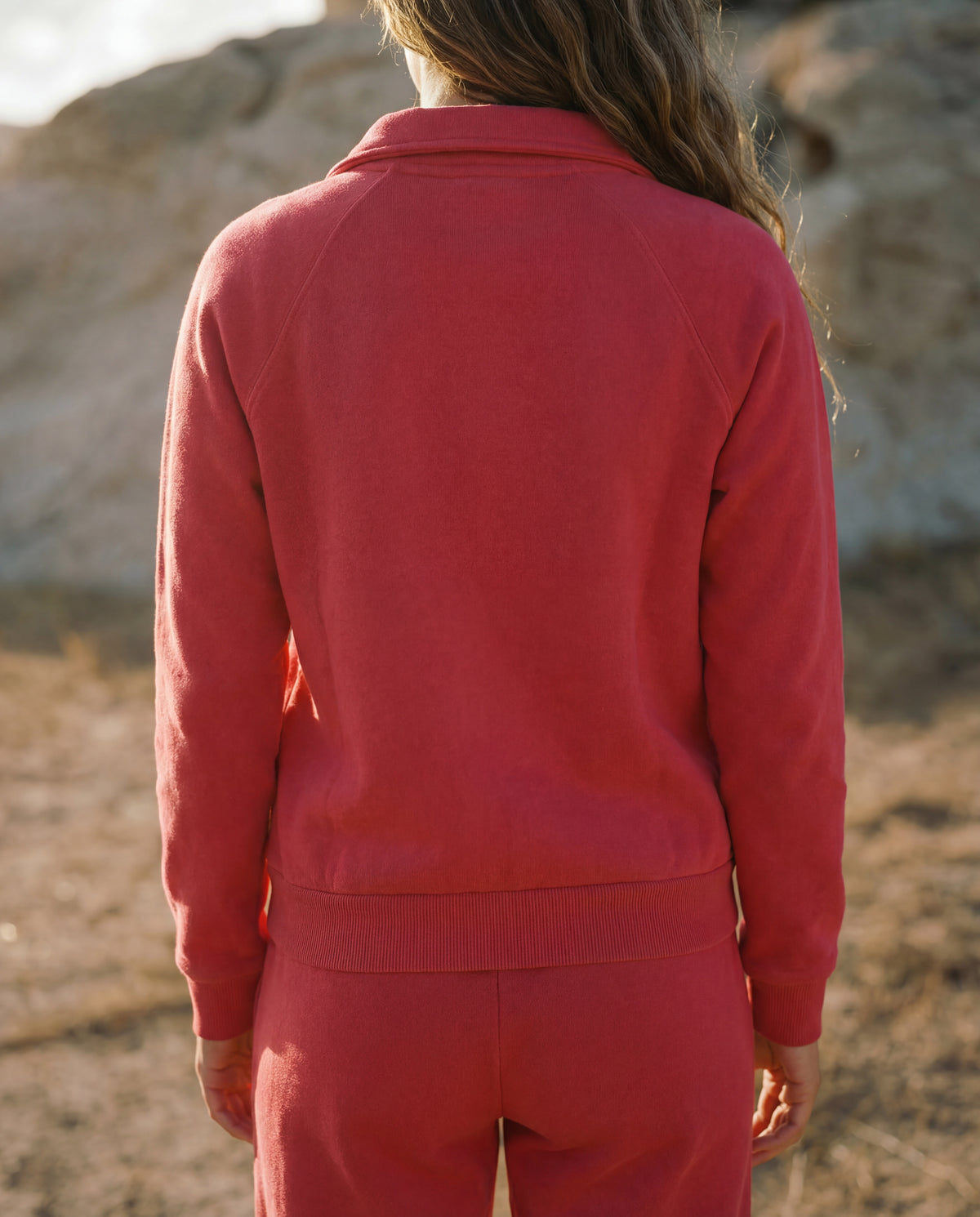 Sundry Half Zip Sweatshirt in Berry