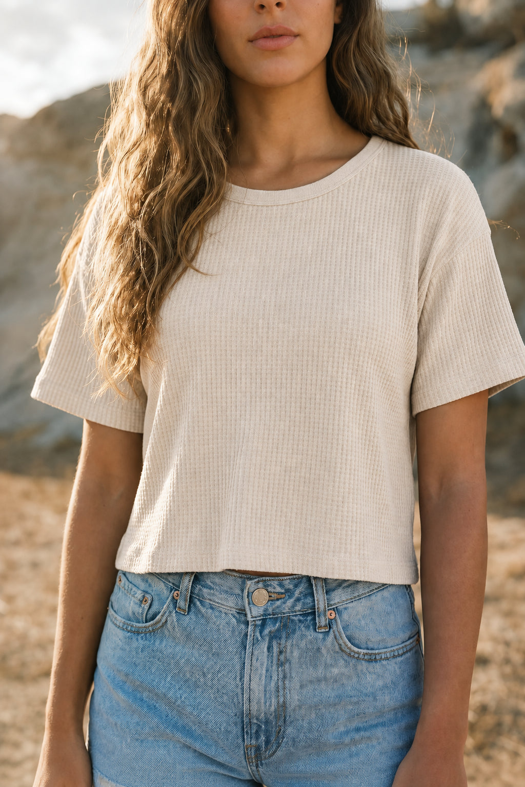 Sundry Cropped Athletic Tee in Pearl