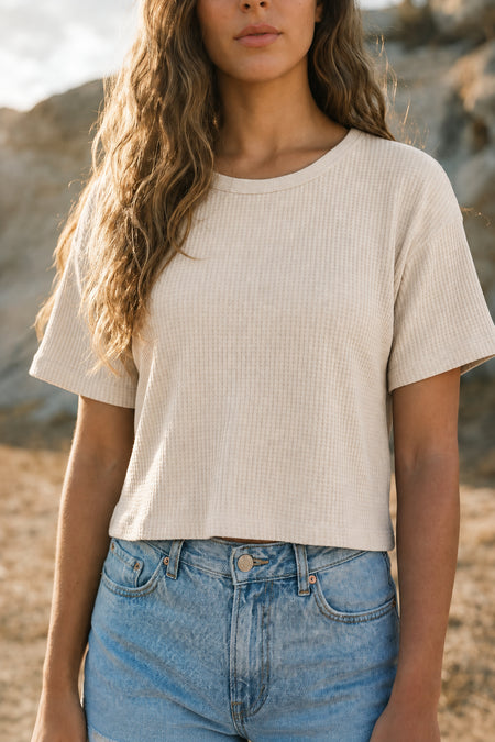 Sundry Cropped Athletic Tee in Pearl