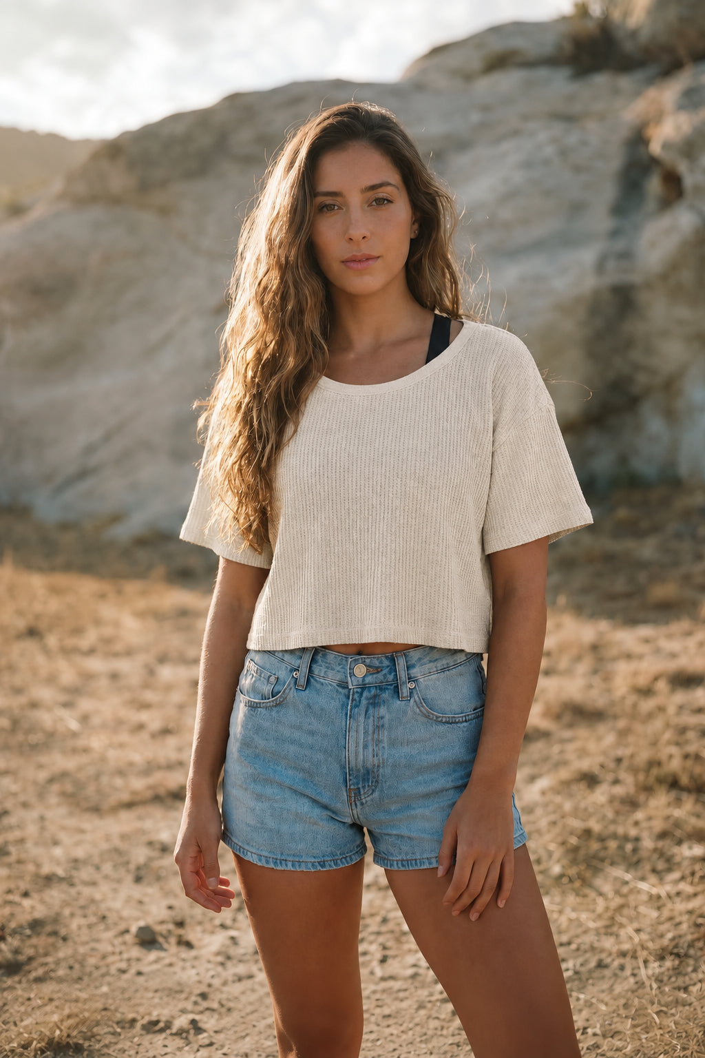 Sundry Cropped Athletic Tee in Pearl