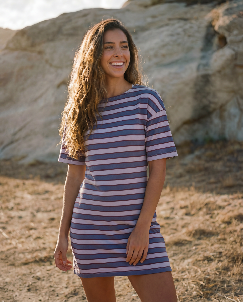 Sundry Boxy Boat Neck Dress in Navy Haze