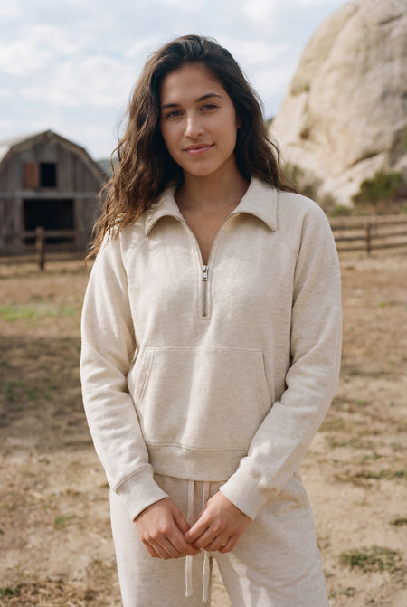 Sundry Half Zip Sweatshirt in Oatmeal Heather