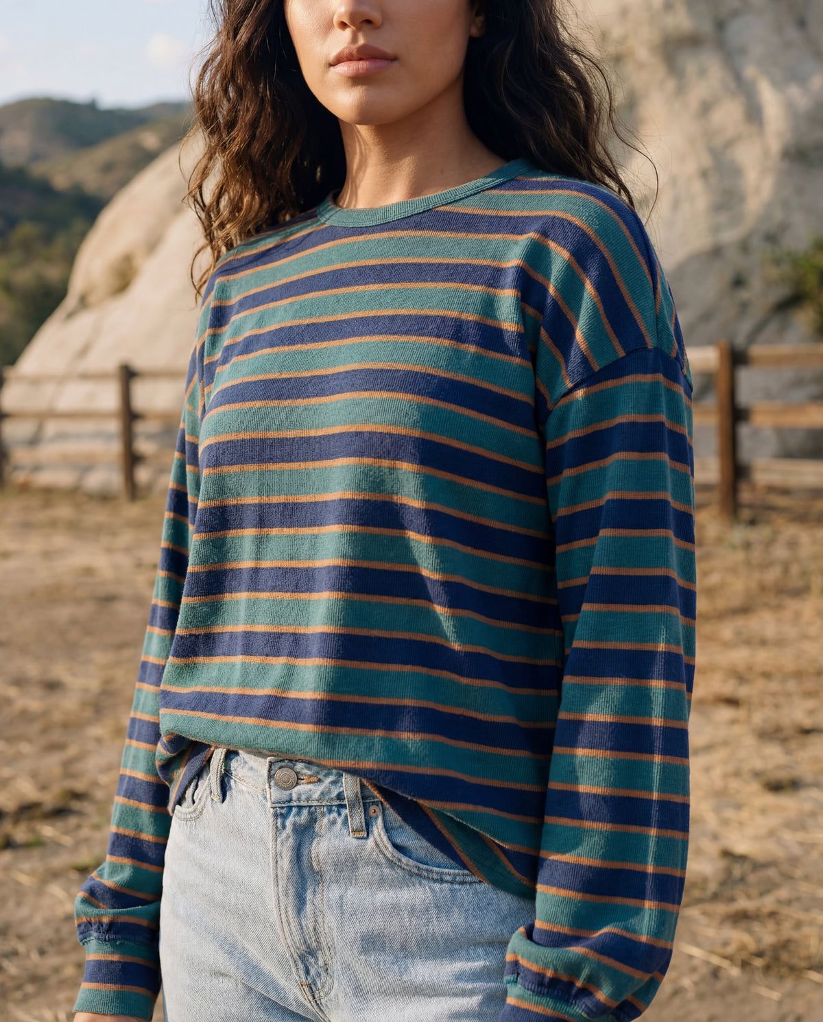 Sundry Boyfriend Long Sleeve Crew Tee in Deep Sea