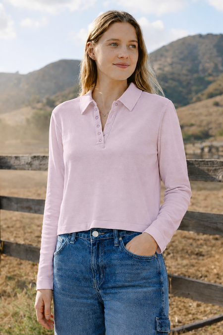 Sundry Long Sleeve Polo Top in Primrose