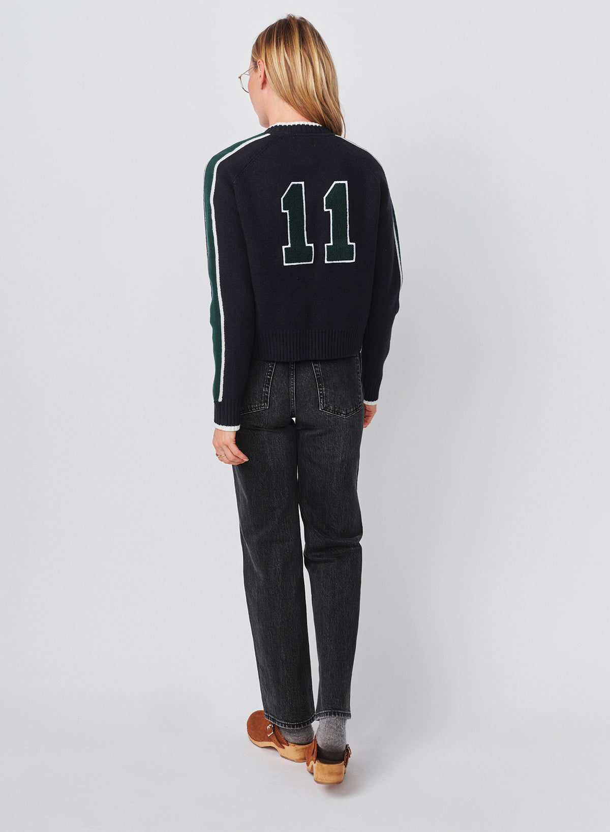 Sundry Varsity Sweater Jacket with 2 Way Zipper in Deep Navy