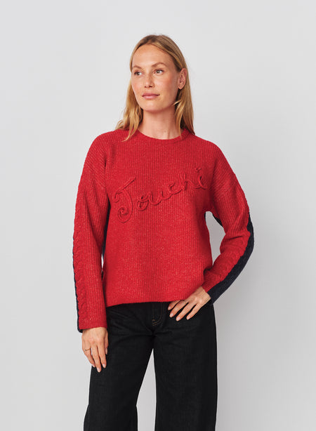 Sundry Color Block Tunic with Embroidery Sweater in Vintage Red