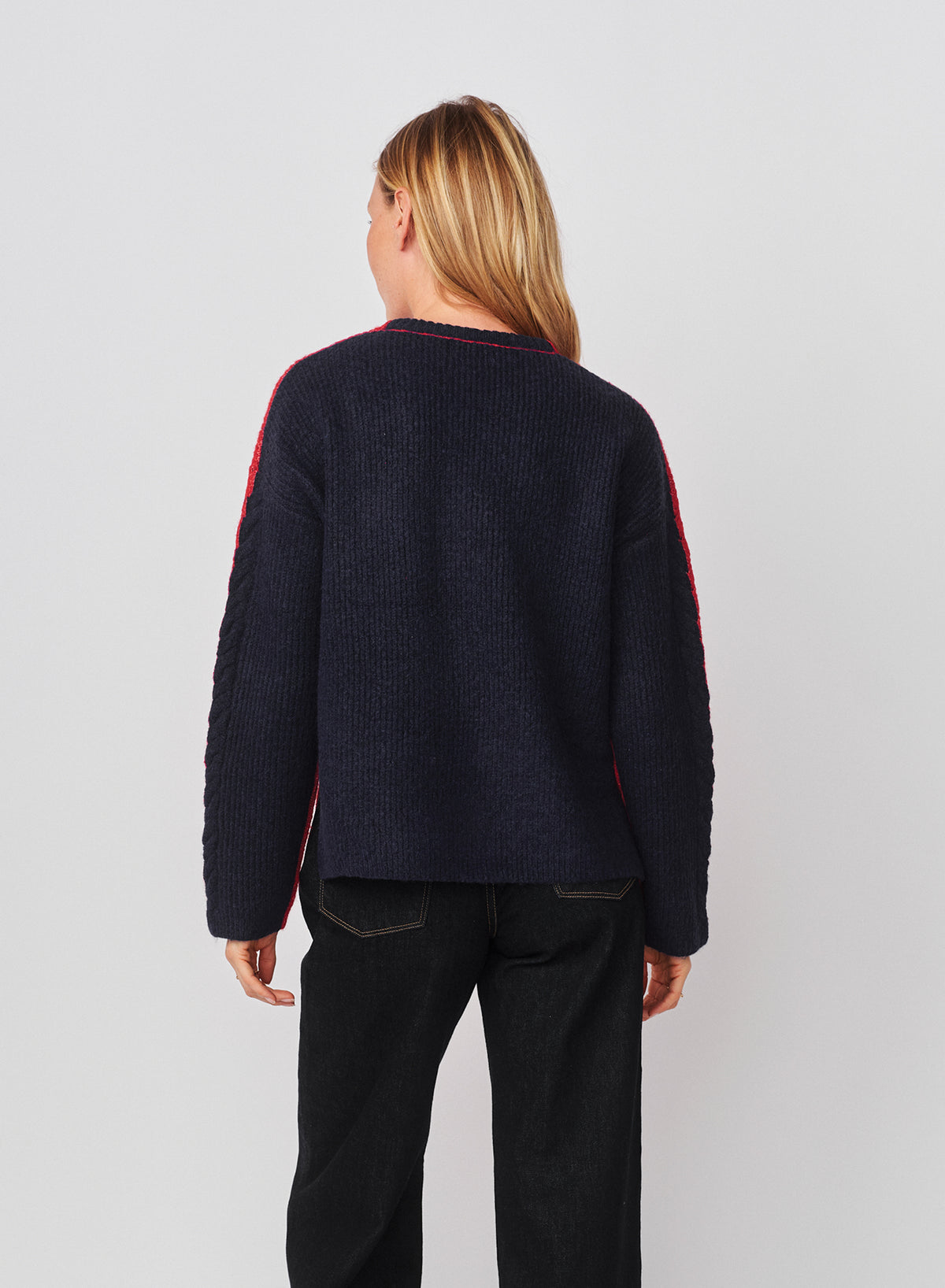 Sundry Color Block Tunic with Embroidery Sweater in Vintage Red