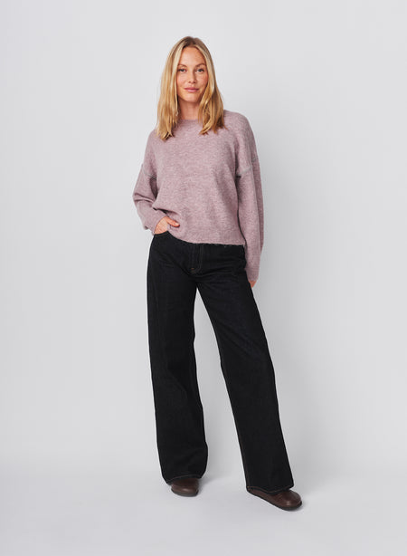 Sundry Baseball Stitch Pullover Sweater in Mauve