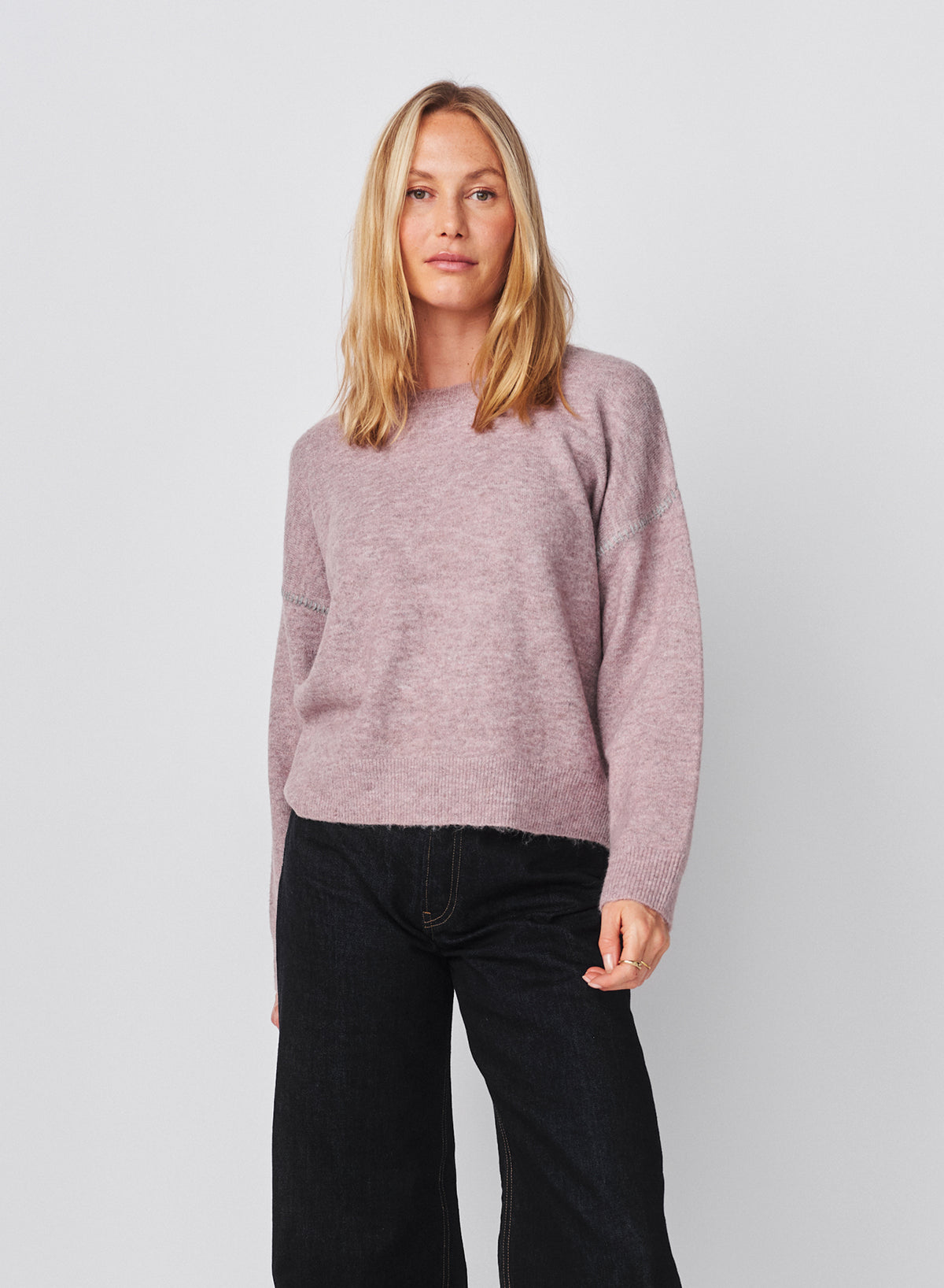 Sundry Baseball Stitch Pullover Sweater in Mauve