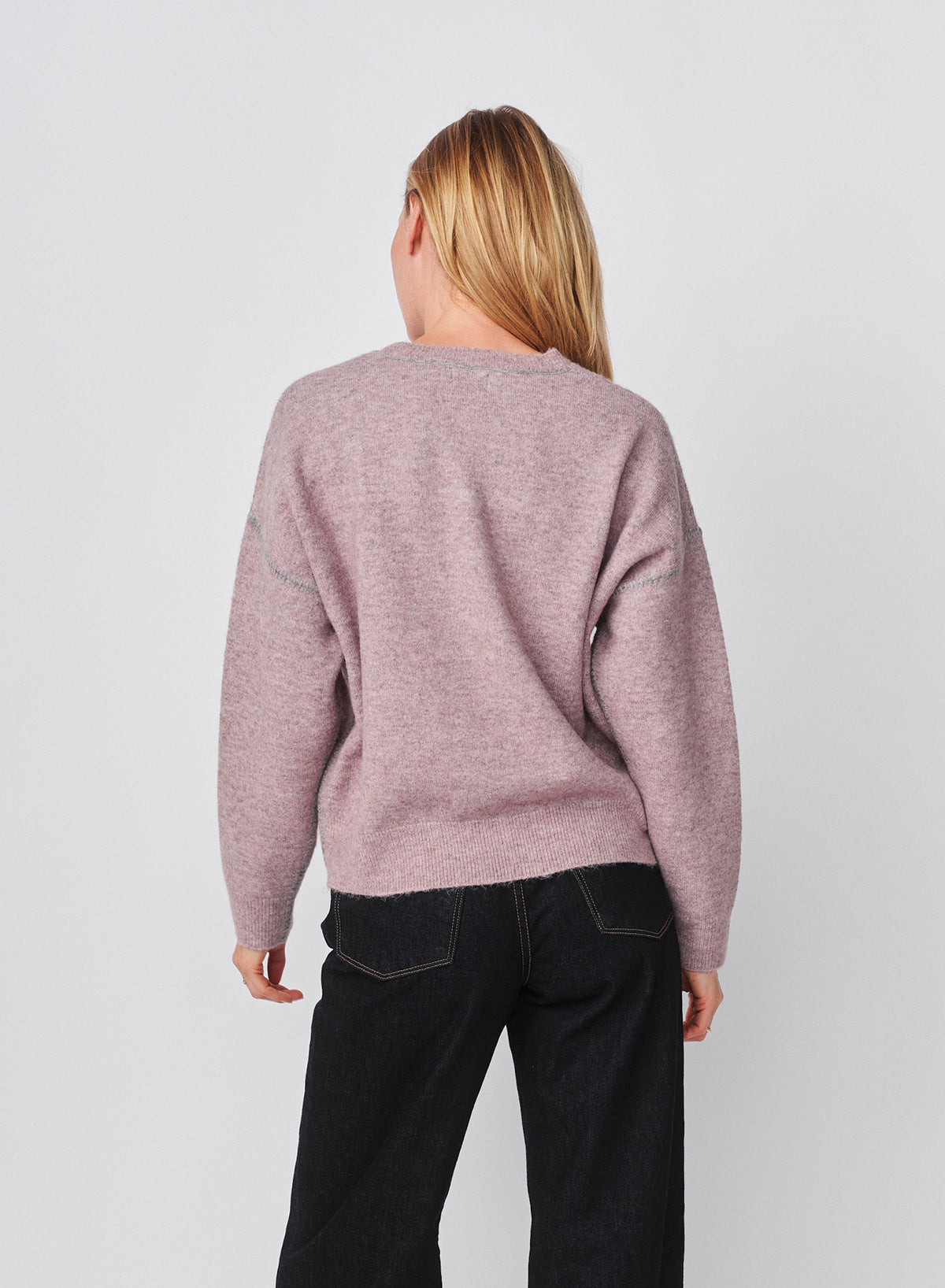Sundry Baseball Stitch Pullover Sweater in Mauve