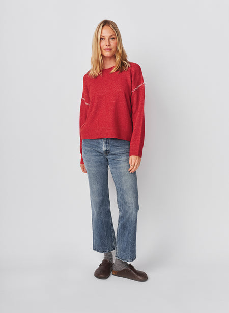 Sundry Baseball Stitch Pullover Sweater in Vintage Red