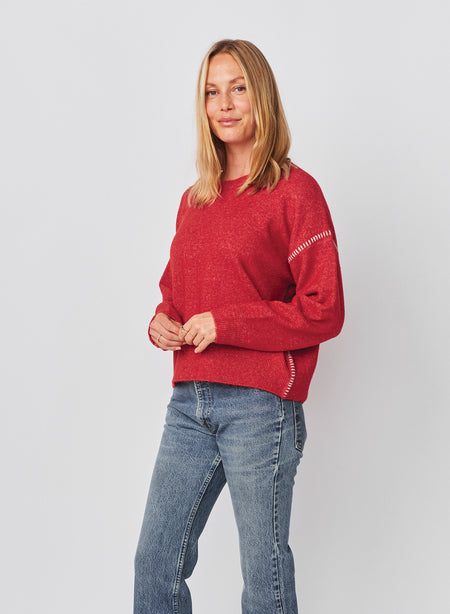 Sundry Baseball Stitch Pullover Sweater in Vintage Red