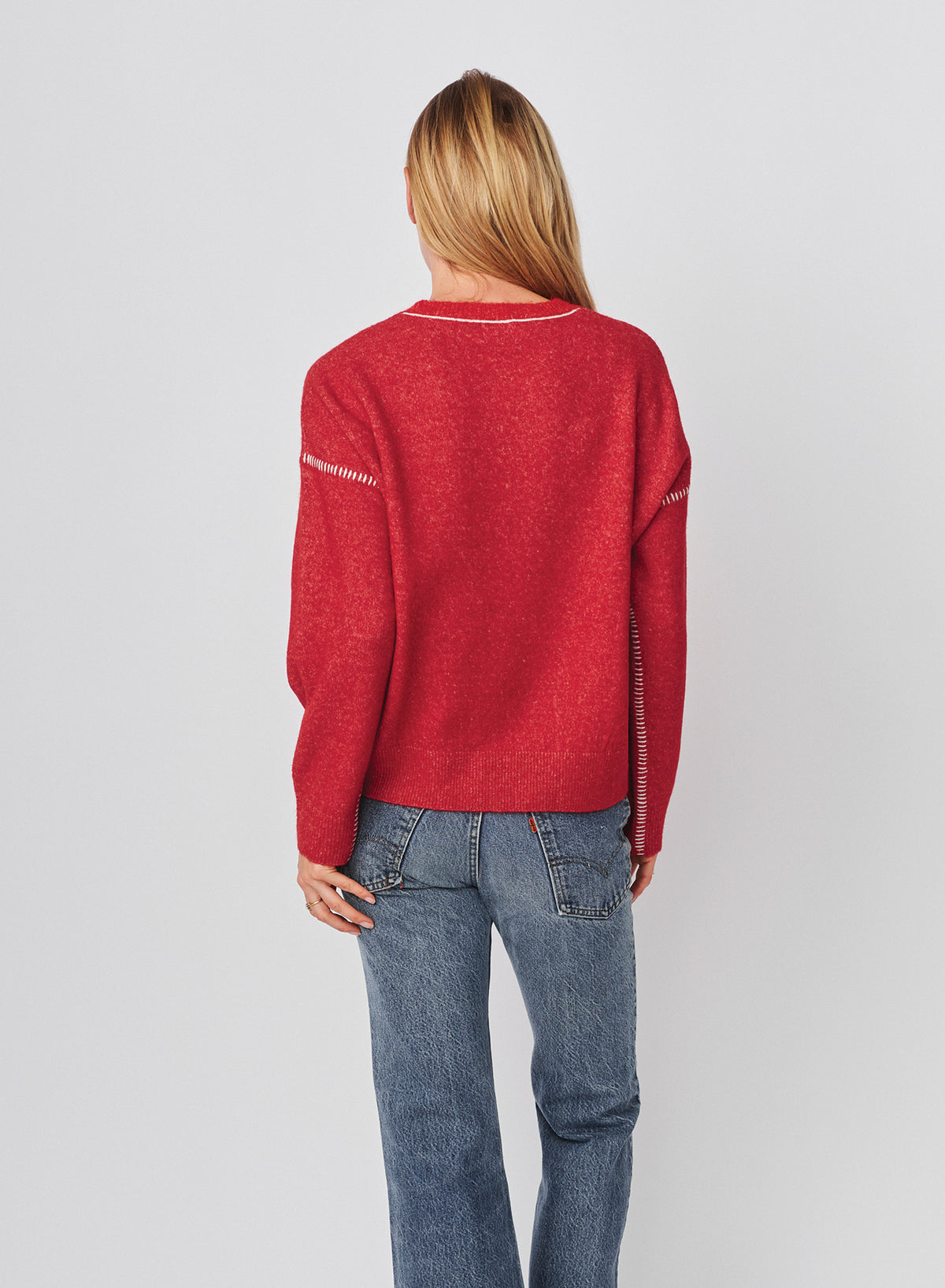 Sundry Baseball Stitch Pullover Sweater in Vintage Red