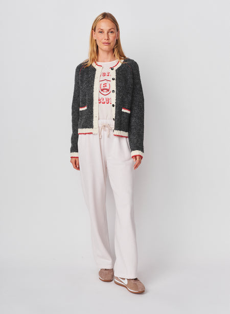 Sundry Raglan Cardigan Sweater with Contrast Tipping in Washed Black