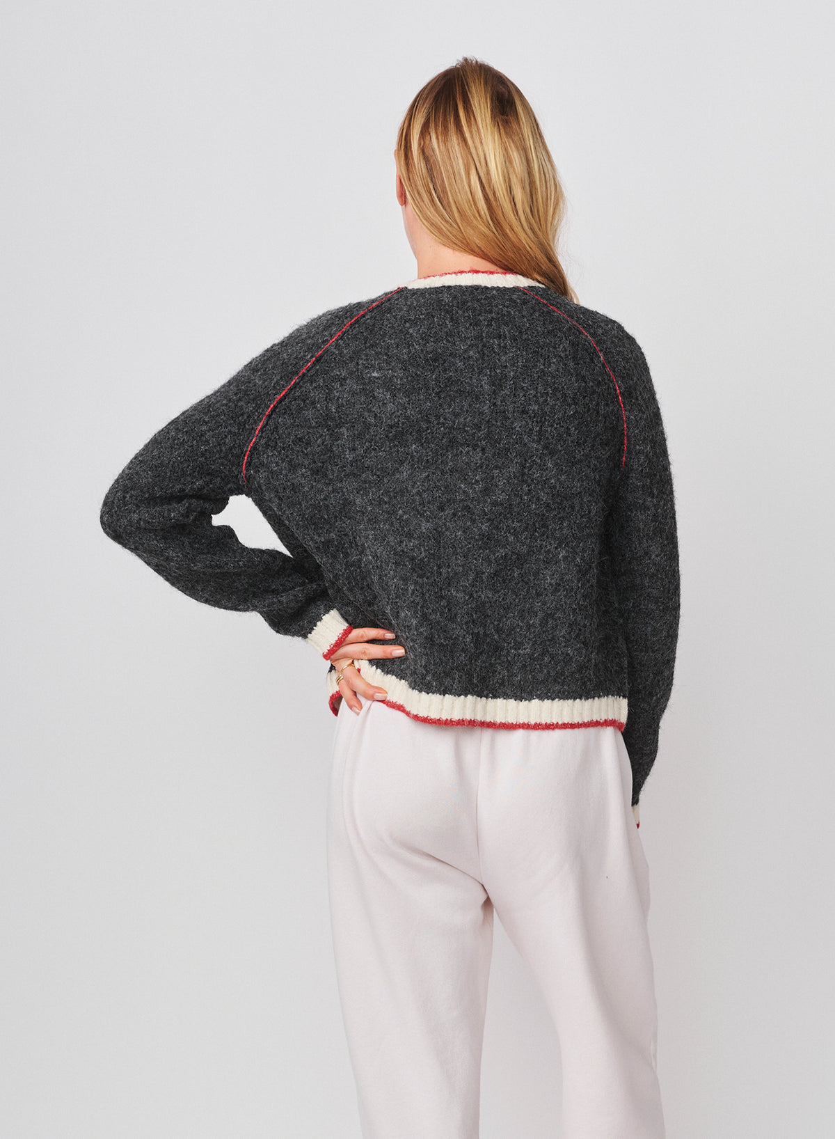 Sundry Raglan Cardigan Sweater with Contrast Tipping in Washed Black