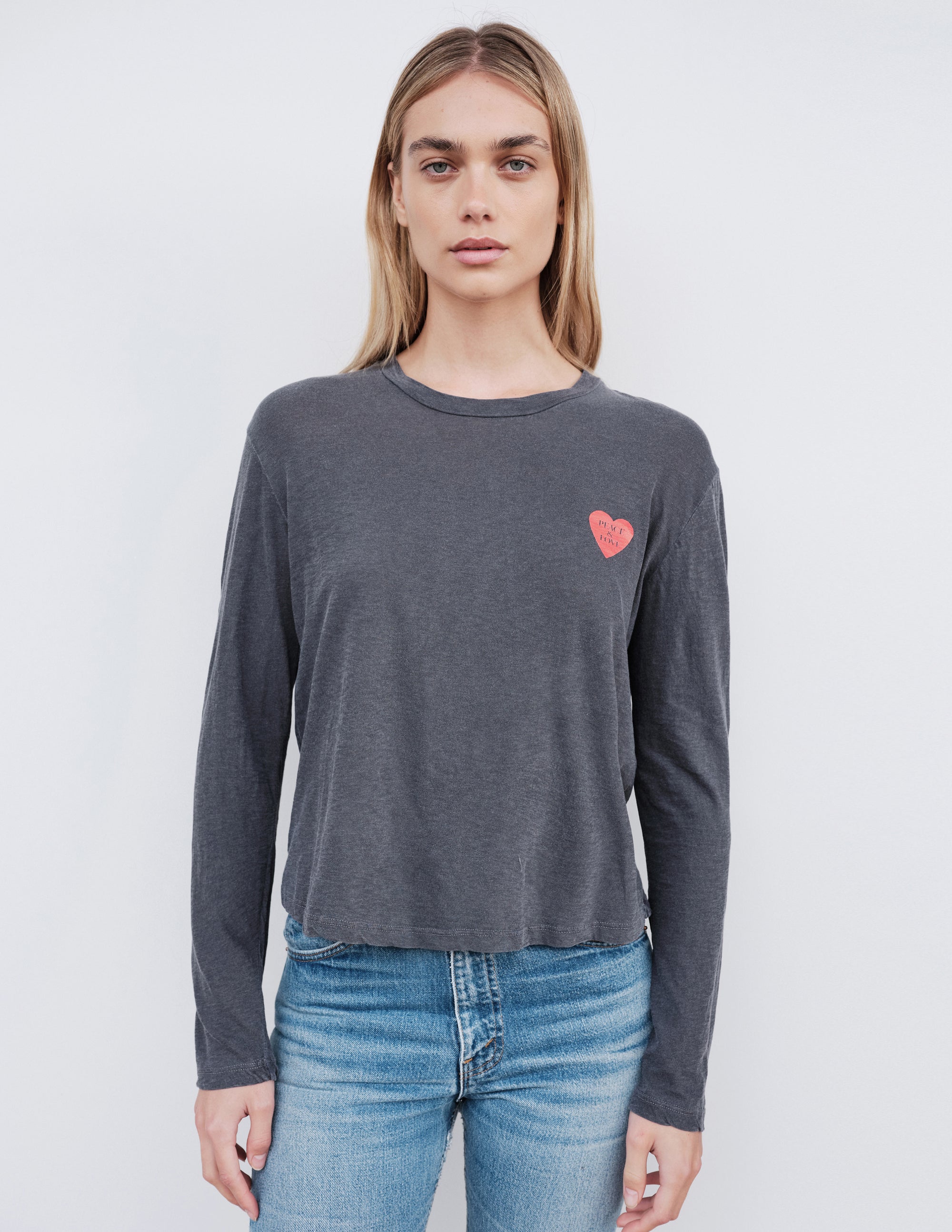 Sundry Peace & Love Boxy Long Sleeve in Pigment Black