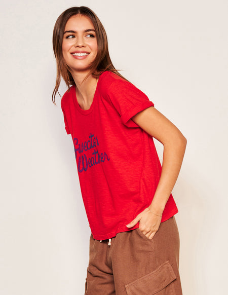 Sundry Stay Warm Rolled Sleeve Tee in Fern-3/4 front 