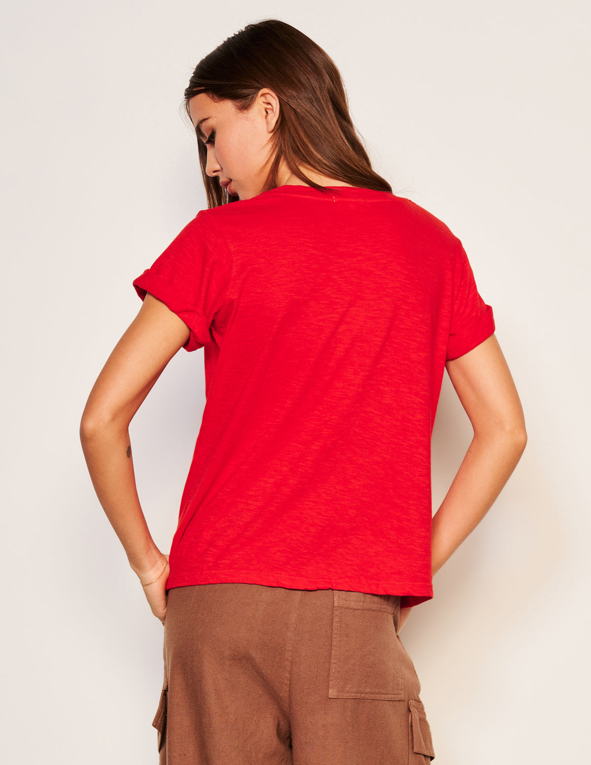 Sundry Stay Warm Rolled Sleeve Tee in Fern-back view