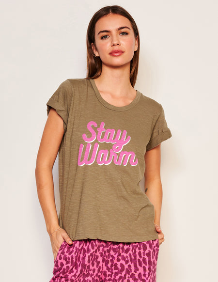Sundry Stay Warm Rolled Sleeve Tee in Fern-3/4 front