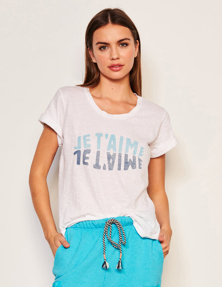 Sundry Je T'aime Rolled Sleeve Tee in Dew Blue-3/4 front view
