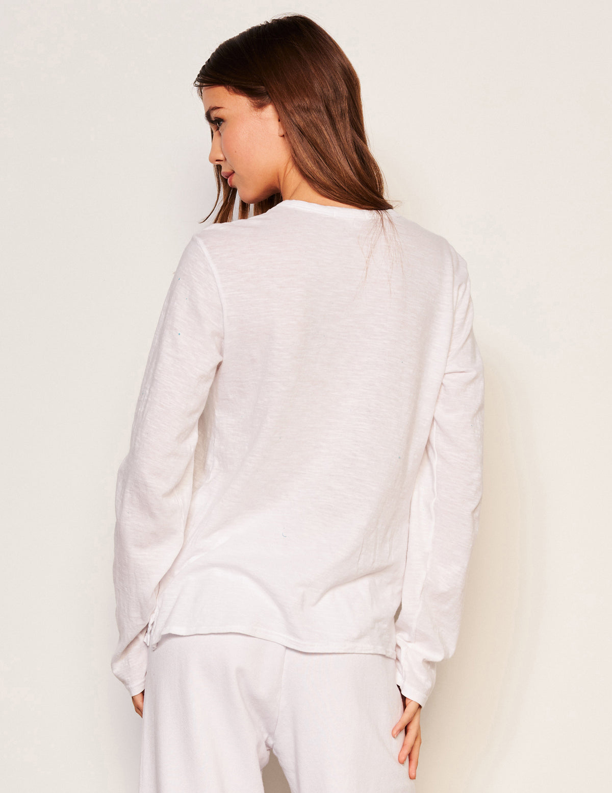 Sundry Ski Club Long Sleeve Crew in Optic White-back view