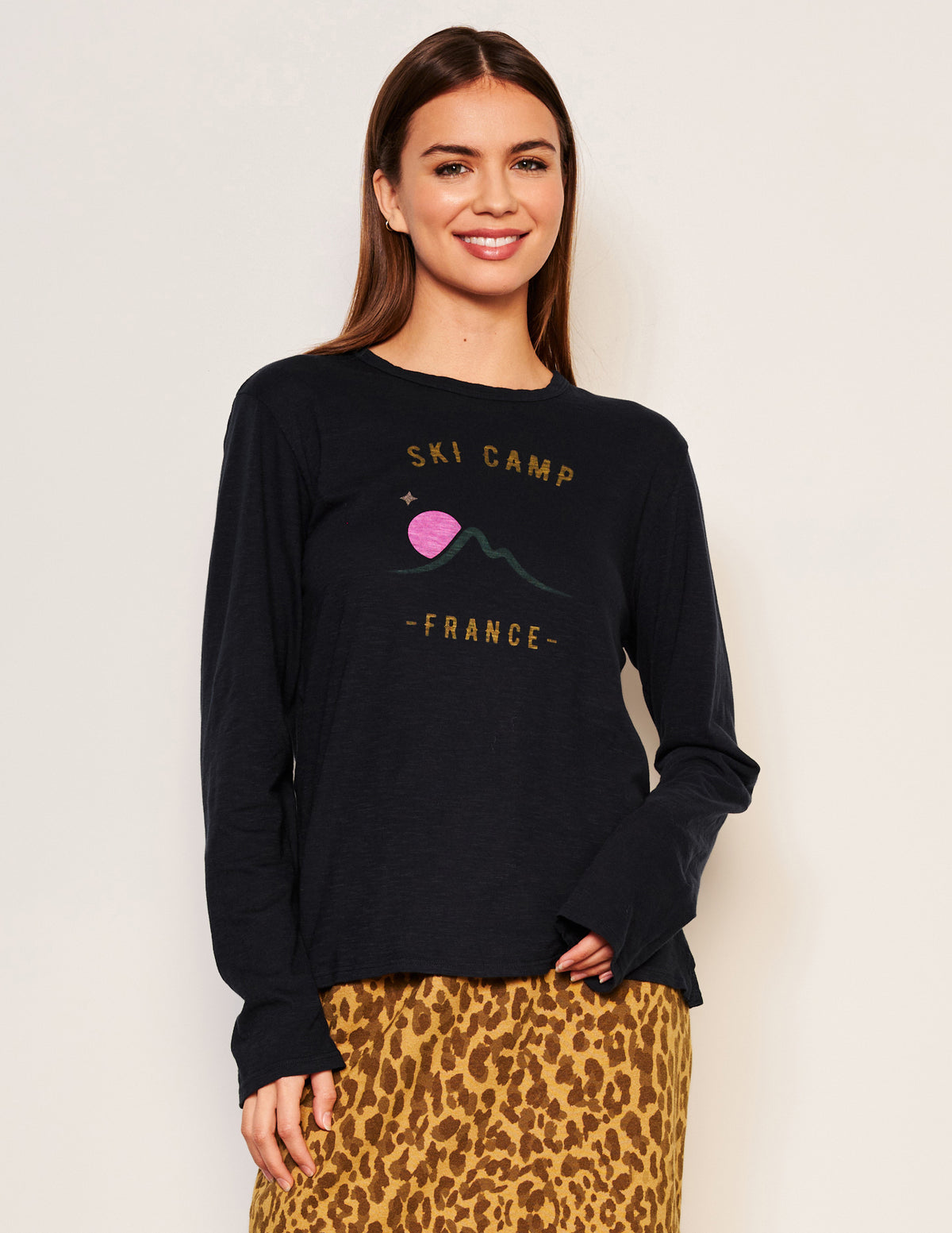 Sundry Ski Camp Long Sleeve Crew in Deep Navy-3/4 front