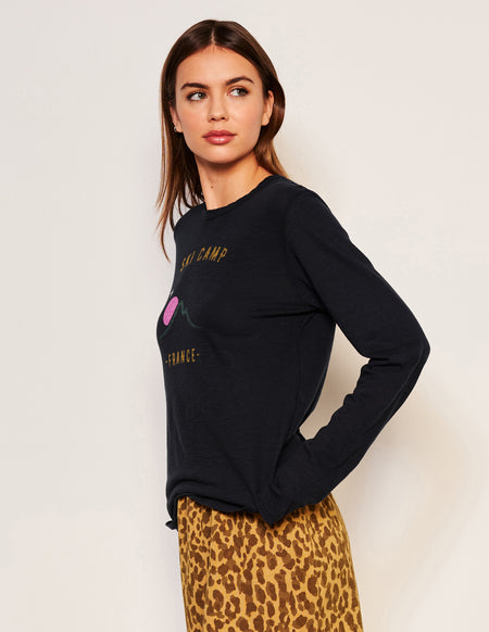 Sundry Ski Camp Long Sleeve Crew in Deep Navy-3/4 front